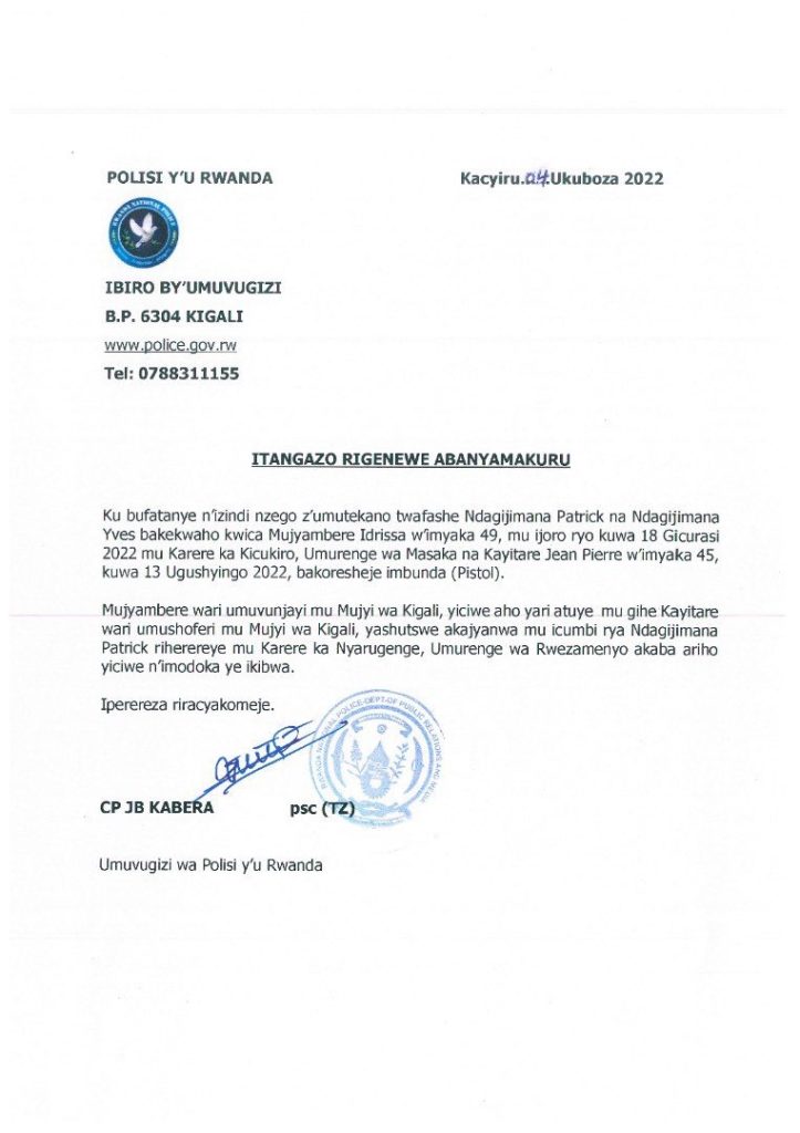 Kigali: Polisi yafashe abicaga abantu bakoresheje imbunda - KIGALI UP
